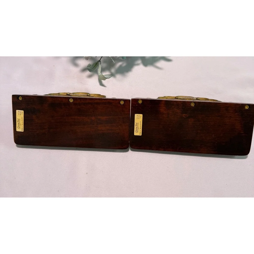 Vintage Country Touch Wood Brass Filigree Wall‎ Display Shelves Set of 2 1704